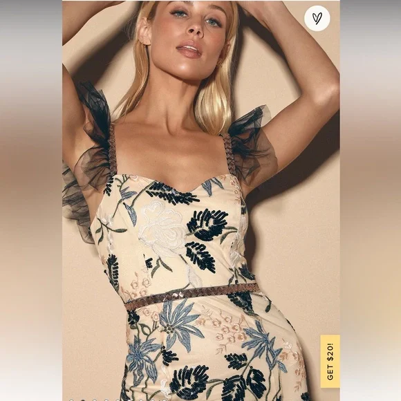 Lulu’s Show Stopper Cream Embroidered Sequin Midi Dress - Size S - Picture 3 of 8